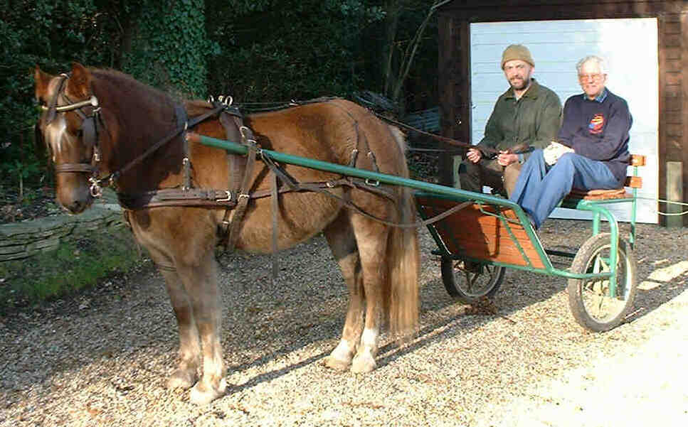 Hazel, Richard and friend Stan, reliving his youth driving a baker's cart